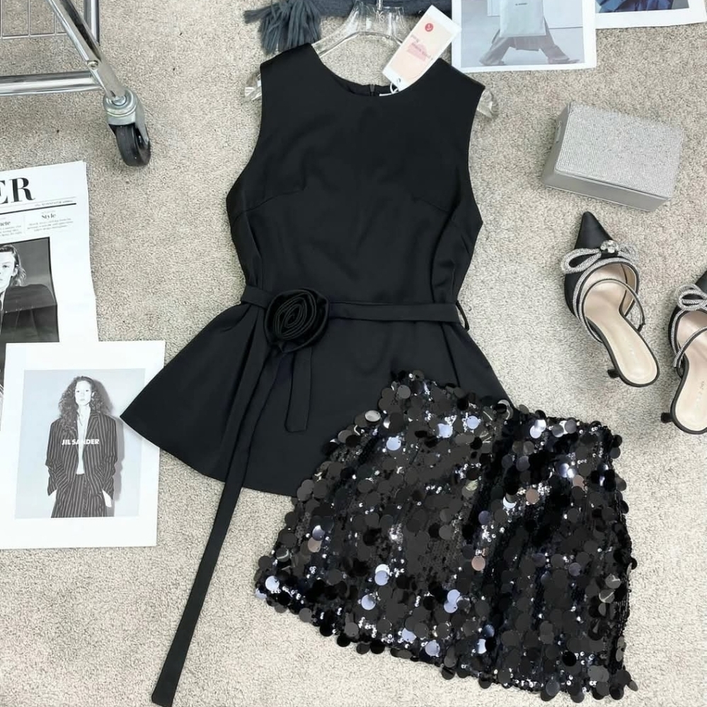 & Other Stories Black Dress with Sequin Skirt